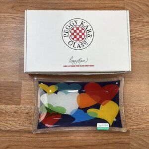 Peggy Karr Rare 10" Hearts Tray Fused Glass Signed New in Box